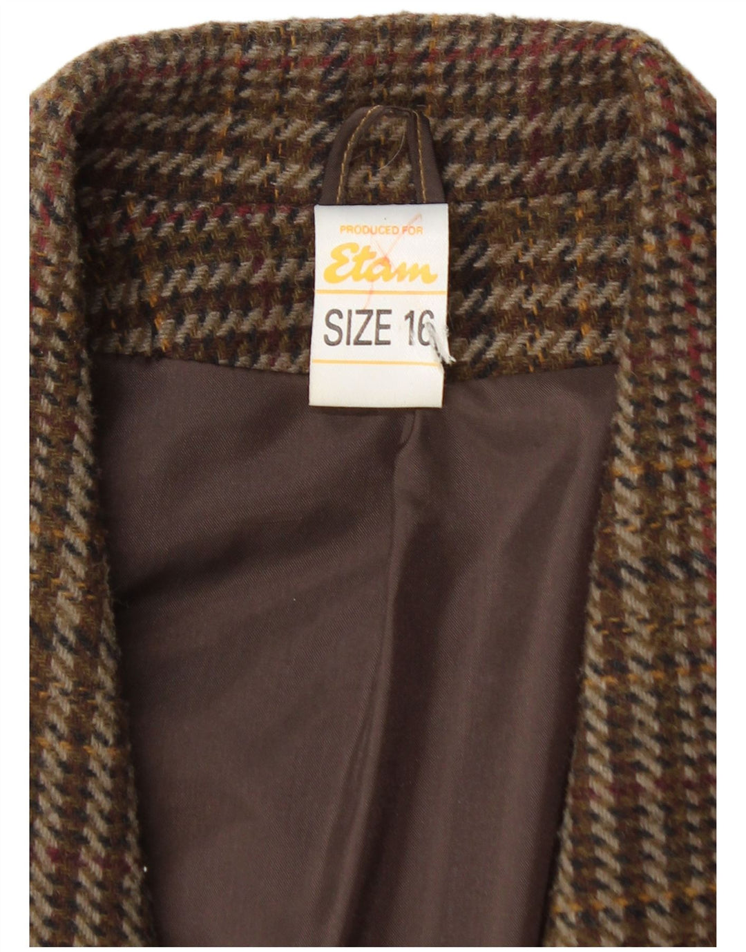 ETAM Damen-Zweireiher-Blazerjacke, US 16 2XL, braun kariertes Acryl