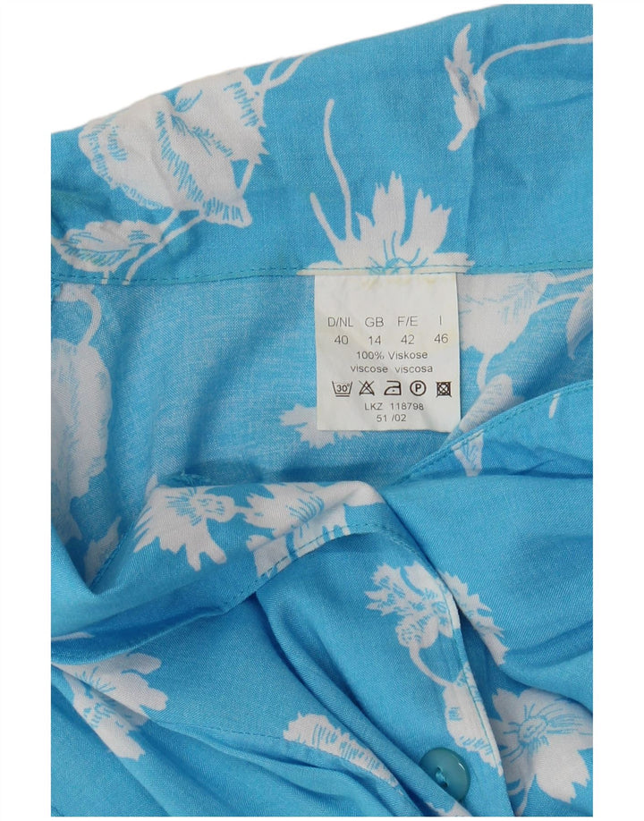 VINTAGE Damen Ärmelloses Maxikleid UK 14 Große blaue Viskose mit Blumenmuster