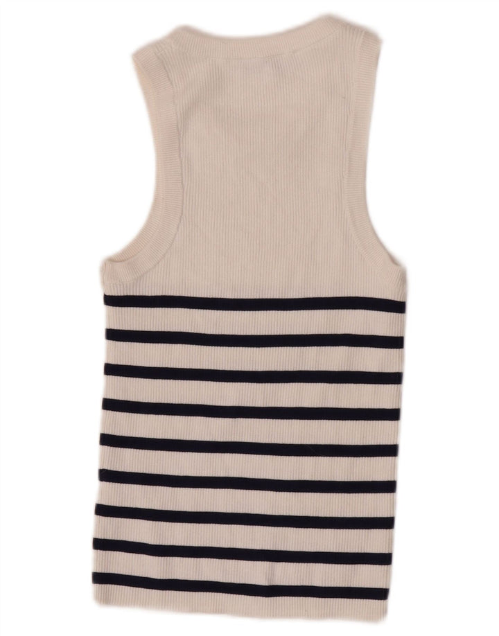 Zara Damen Crop Vest Top UK 12 Mittelweiß gestreifte Viskose