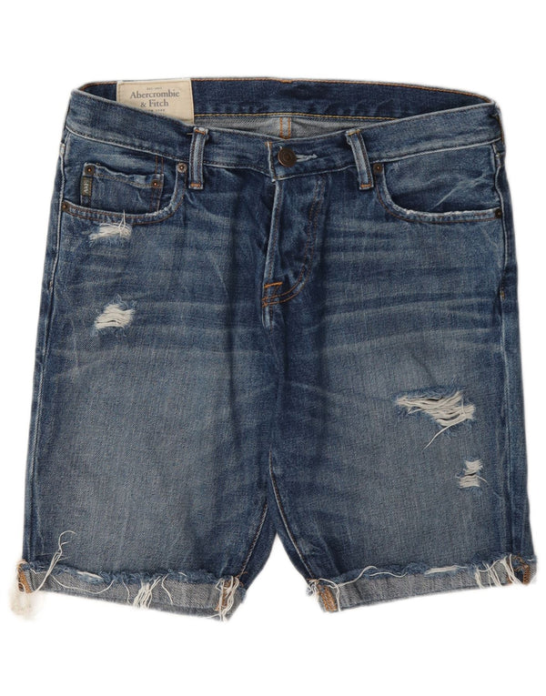 Abercrombie & Fitch Herren-Jeansshorts im Used-Look, W32, Größe L, Blau, Baumwolle