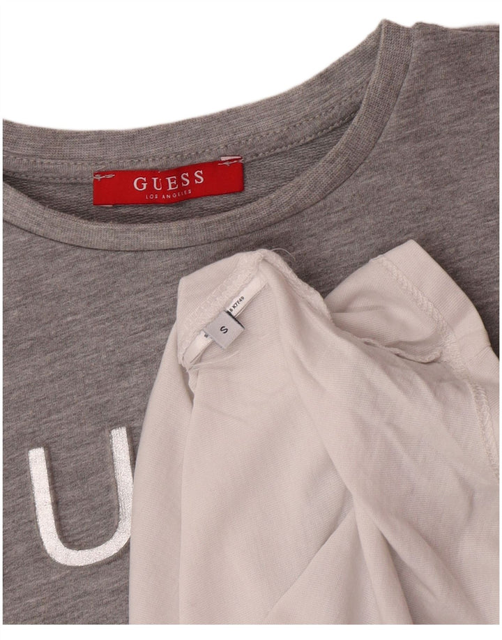 Guess Grafikoberteil für Damen, 3/4-Ärmel, UK 10, Größe S, Grau