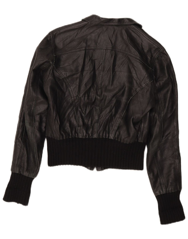 Bata and More Damen Crop Lederjacke IT 46 Large Schwarz