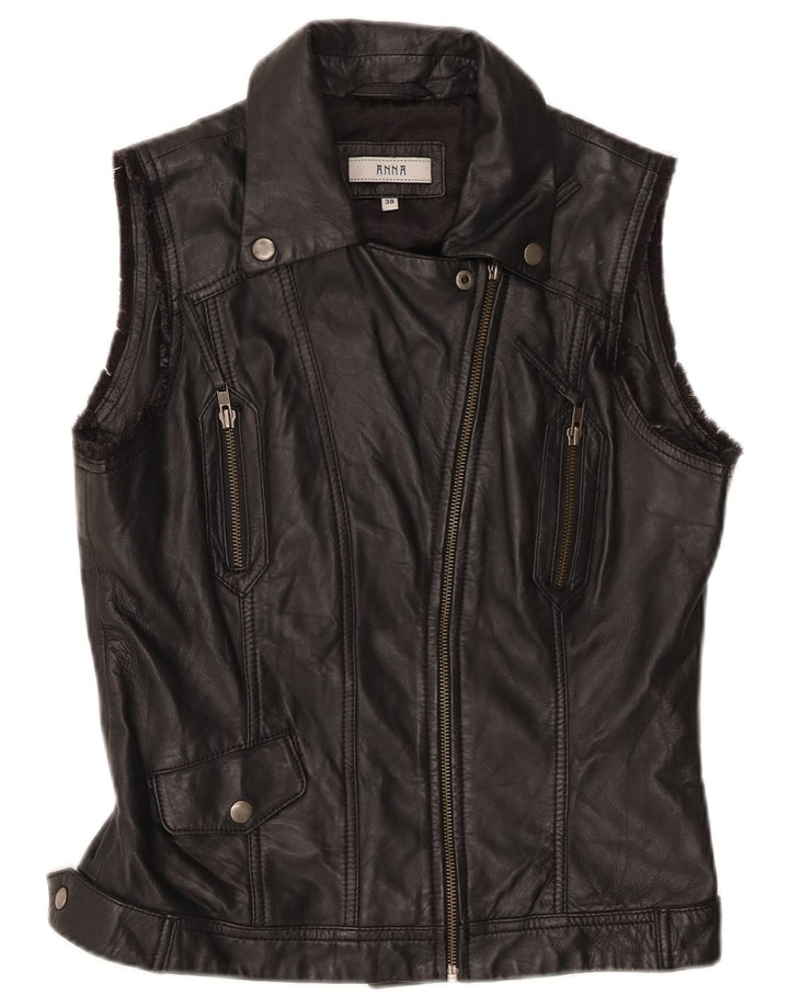Anna Damen Biker-Lederweste EU 38 Mittelschwarzes Leder