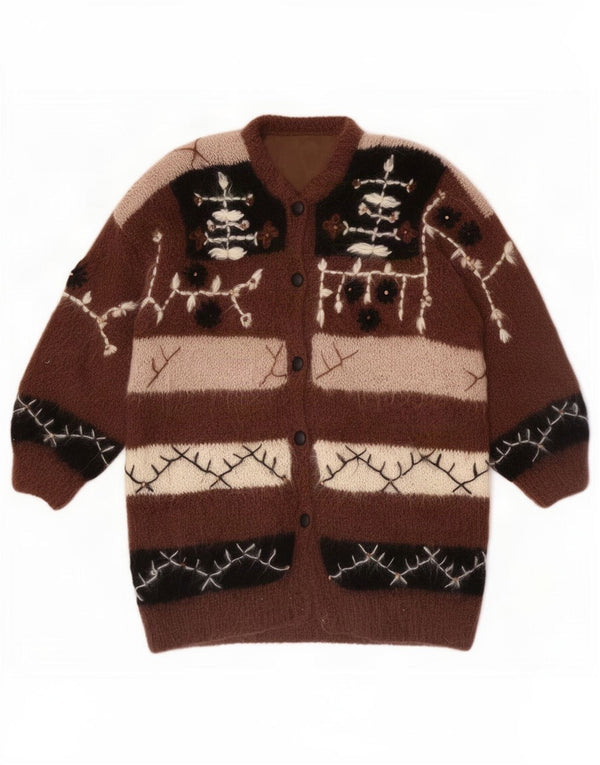 Vintage Damen-Strickjacke, handgefertigt, Größe 46/48, groß, braun, Neuheit