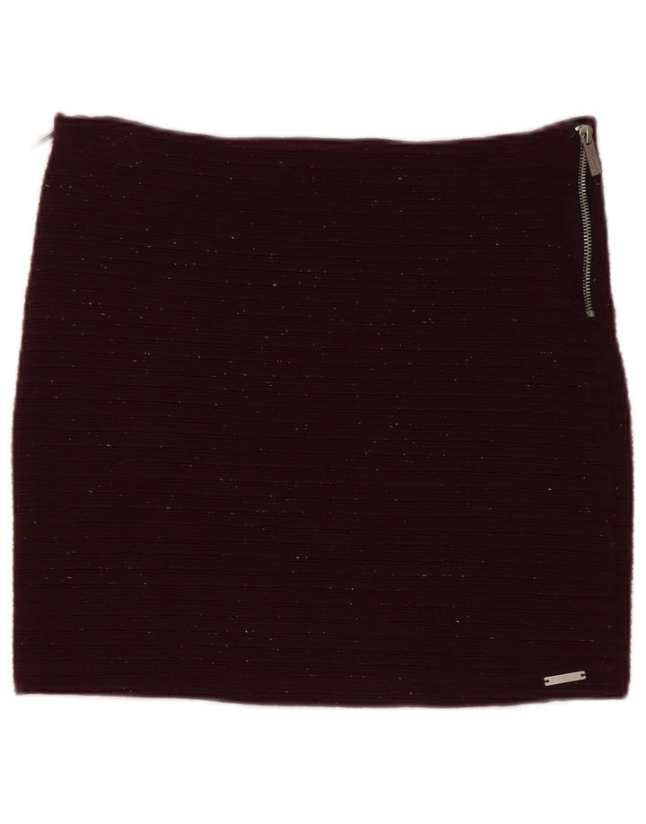 Superdry Damen Minirock Medium W30 Burgunderrot geflecktes Polyester