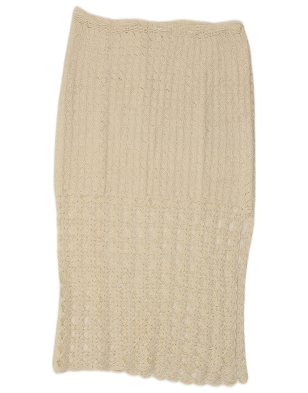 VINTAGE Damen Häkel-Midirock W32 Large Weiß