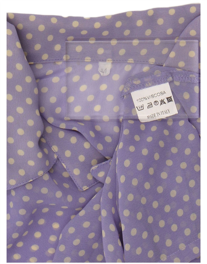 VINTAGE Damen Durchsichtige Hemdbluse UK 14 Mittellila gepunktet