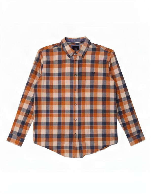 Crew Clothing Mens Classic Fit Shirt Large Brown Gingham Cotton
