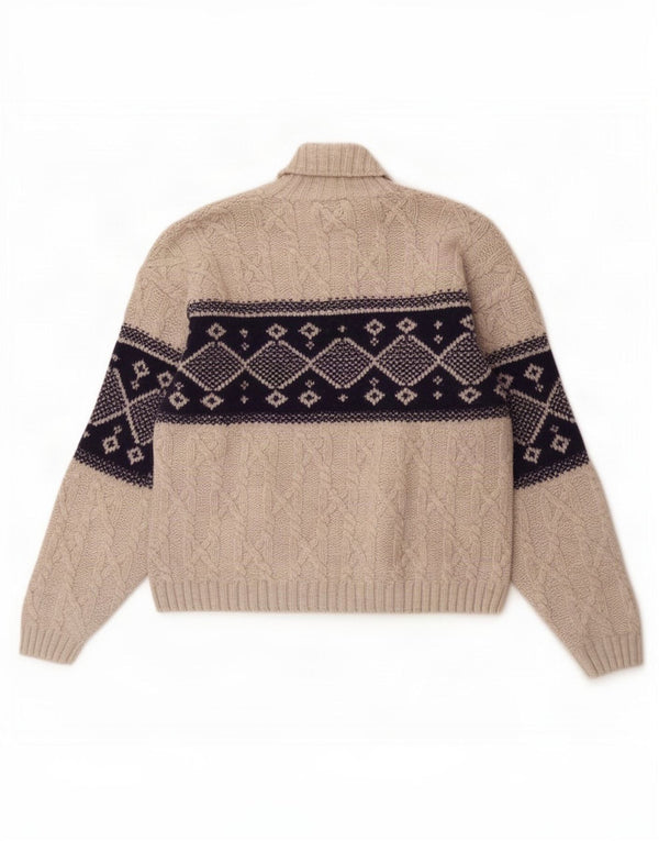 Ocean Star Mens Roll Neck Jumper Sweater IT 50 Medium Grey Geometric Wool