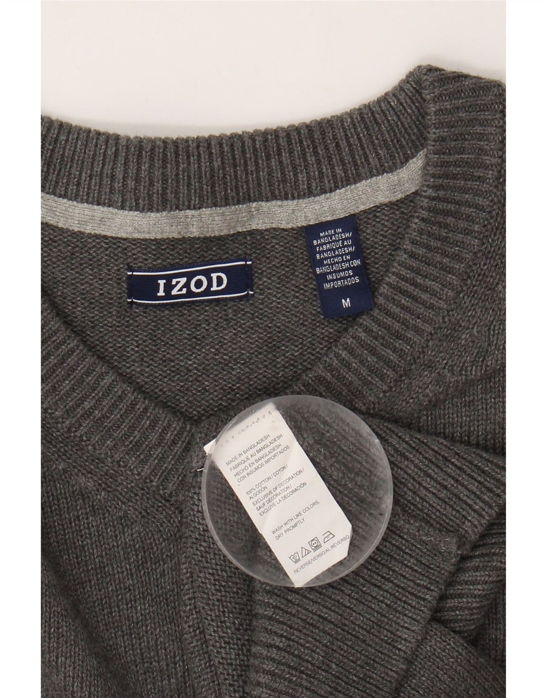 IZOD Mens V-Neck Jumper Sweater Medium Grey Cotton Vintage Izod and Second-Hand Izod from Messina Hembry 