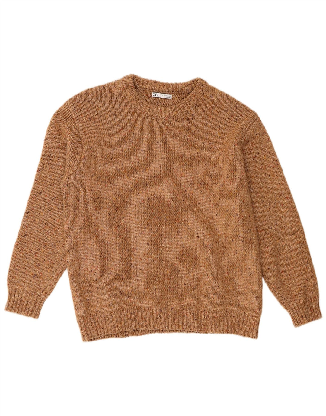 Zara Damen-Pullover mit Rundhalsausschnitt, UK 14, mittelbraun geflecktes Polyester