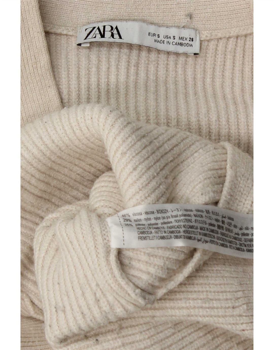 Zara Damen-Strickjacke in Übergröße, Gr. 10, Größe S, weiße Viskose