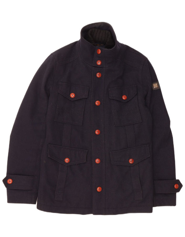 HUGO BOSS Mens Utility Jacket UK 38 Medium Navy Blue Wool