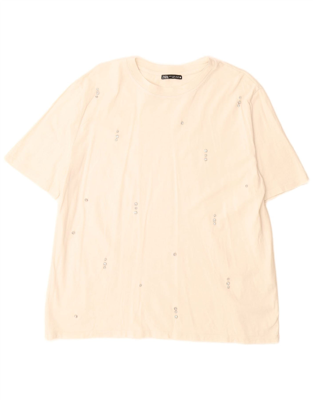 Zara Damen T-Shirt Top UK 14 Mittelweiße Baumwolle