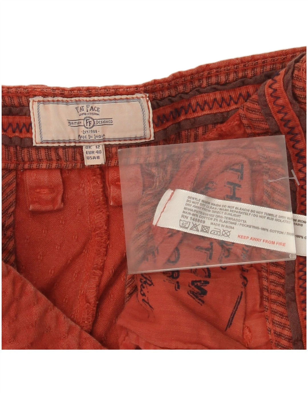 Fat Face Damen Chinoshorts UK 12 Medium W32 Rote Baumwolle