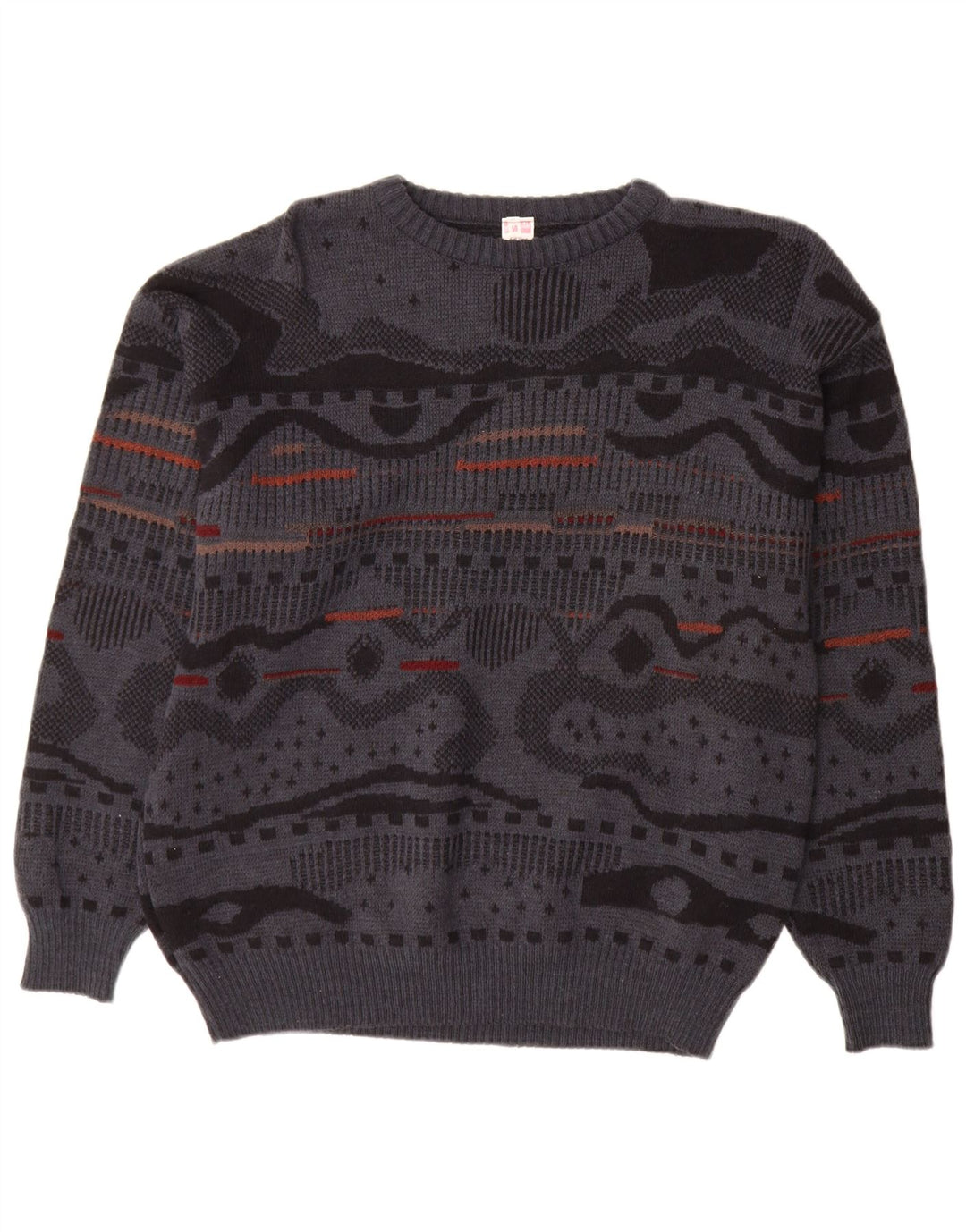 Vintage Herren Pullover mit Rundhalsausschnitt IT 48 Mittelgrau Geometrisch