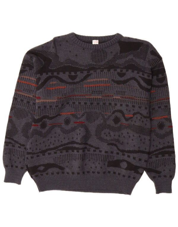 Vintage Mens Crew Neck Jumper Sweater IT 48 Medium Grey Geometric