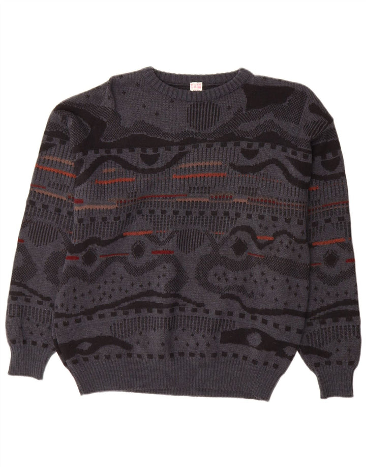 Vintage Herren Pullover mit Rundhalsausschnitt IT 48 Mittelgrau Geometrisch