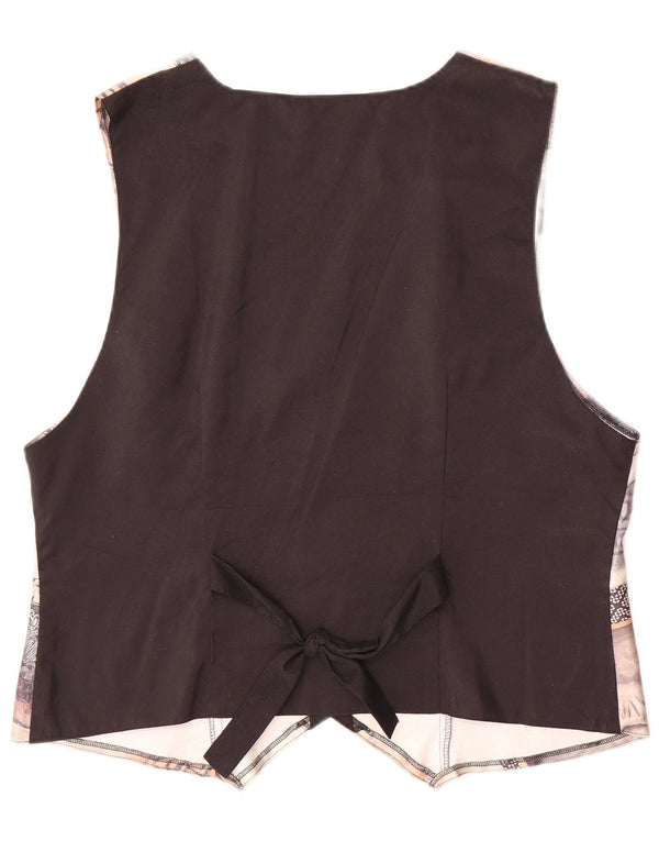 VINTAGE Damen Weste mit abstraktem Muster, EU 44, großes braunes Polyester