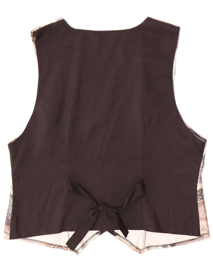 VINTAGE Damen Weste mit abstraktem Muster, EU 44, großes braunes Polyester