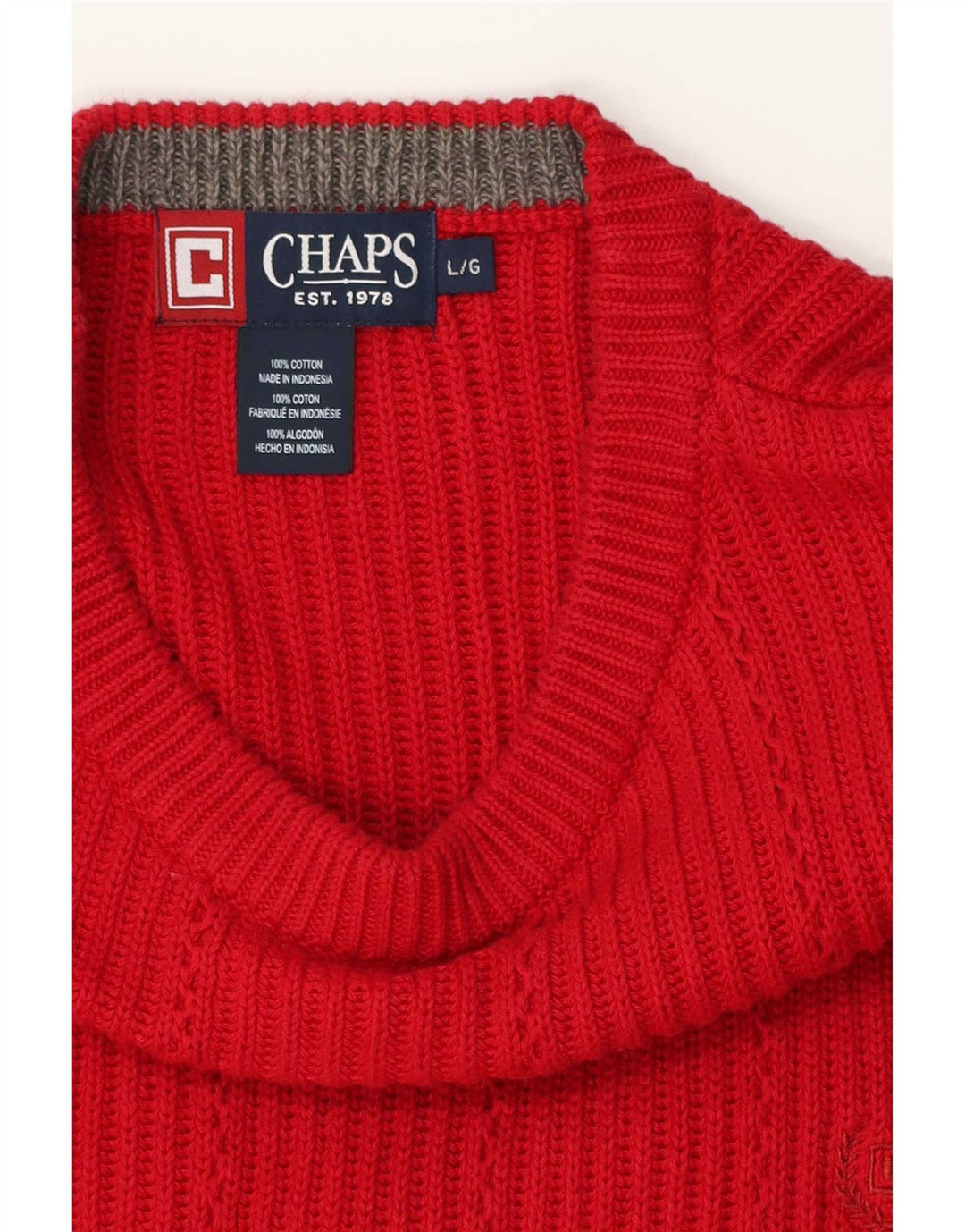 Chaps Herren-Pullover mit Rundhalsausschnitt, Größe L, aus roter Baumwolle