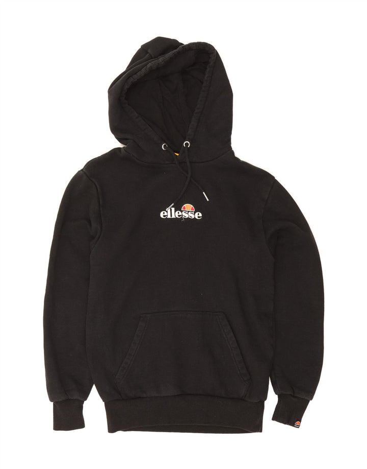 ELLESSE Mens Graphic Hoodie Jumper Small Black Cotton Vintage Ellesse and Second-Hand Ellesse from Messina Hembry 