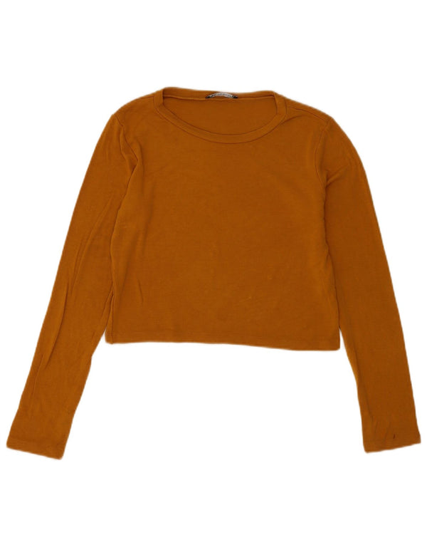 Zara Damen Crop Top Langarm UK 12 Mittelbraune Viskose