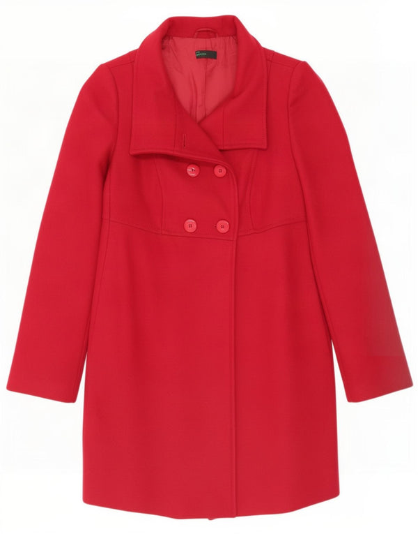 Benetton Damen Zweireihiger Mantel IT 42 Mittelrote Wolle