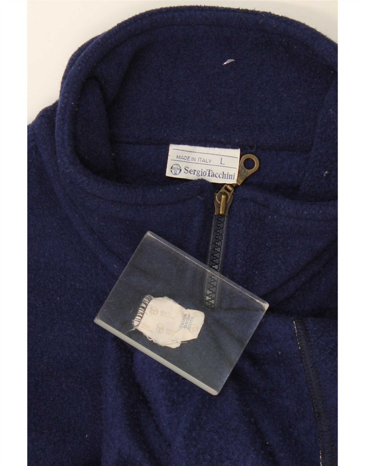 Sergio Tacchini Herren-Fleecepullover mit Reißverschluss am Hals, großes marineblaues Polyester
