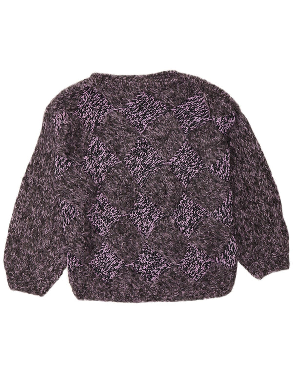 Vintage Damen Pullover mit U-Boot-Ausschnitt, UK 16, Groß, Grau Argyle/Diamant