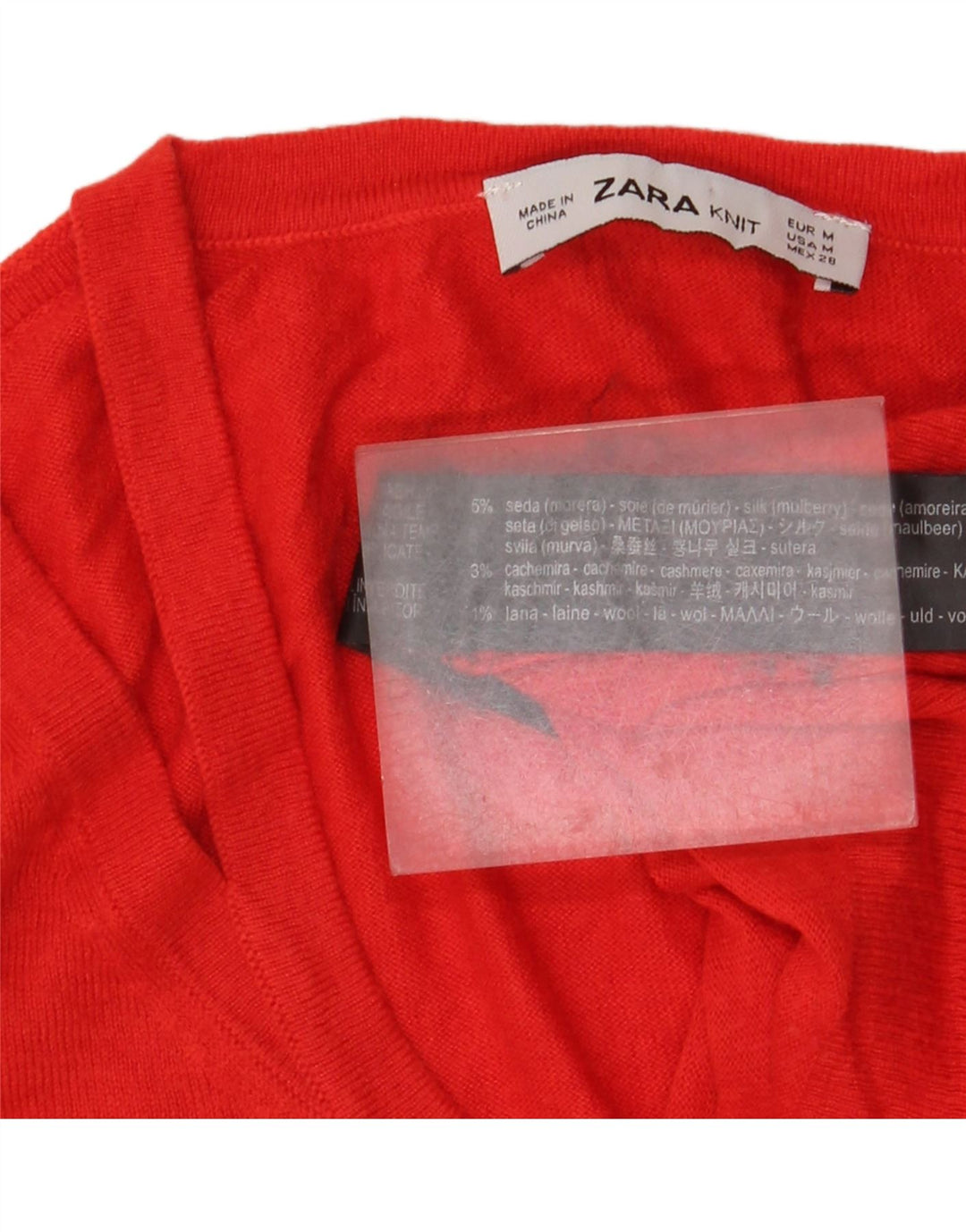 Zara Damen Crop V-Ausschnitt Pullover Pullover UK 12 Mittelrote Seide