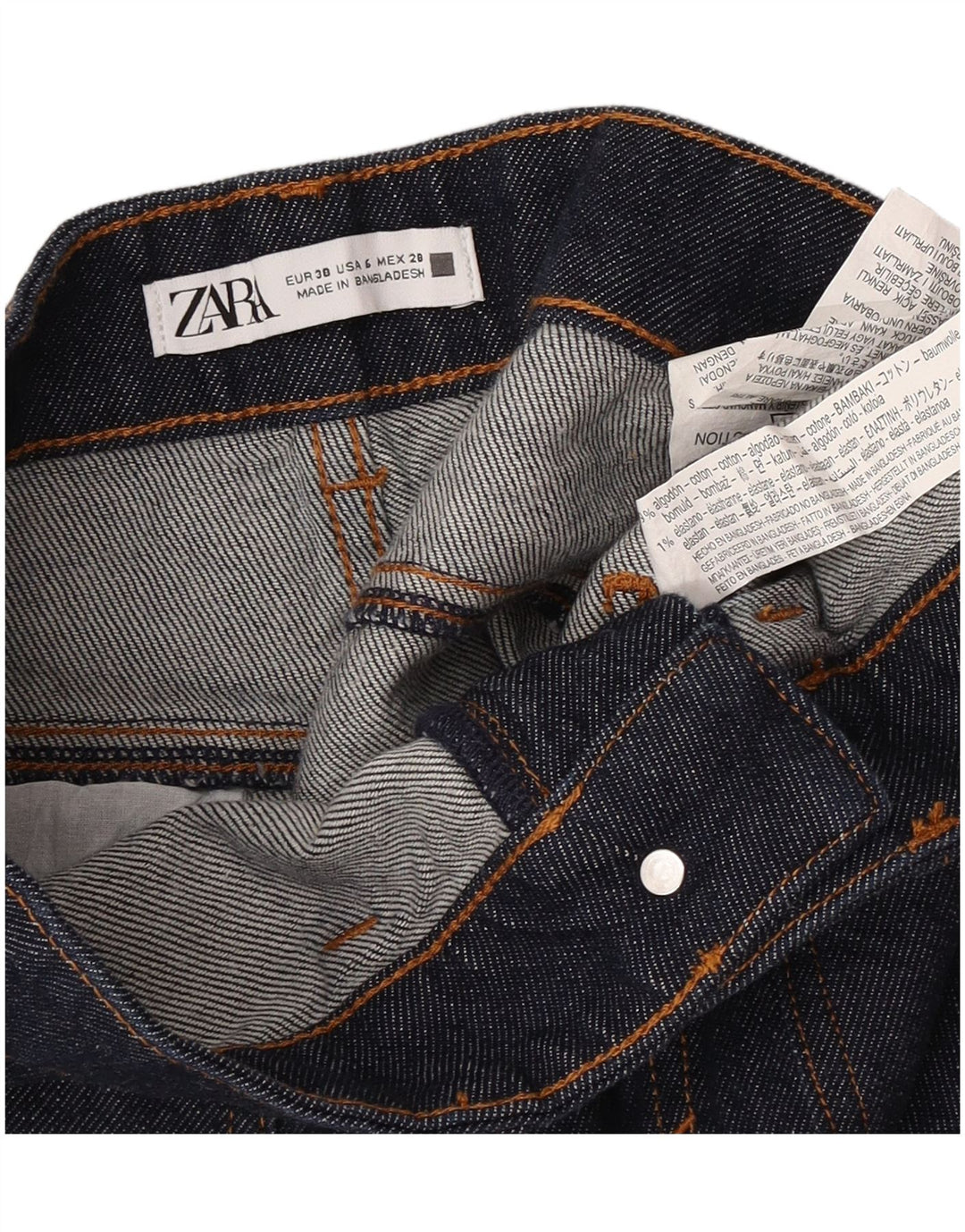 Zara Damen Jeansshorts EU 38 Small W28 Marineblaue Baumwolle