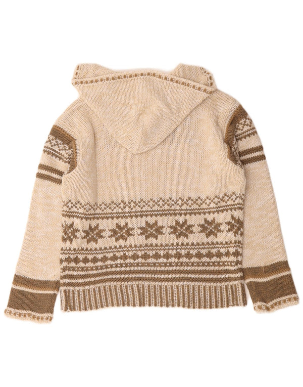 Vintage Damen Kapuzenpullover UK 12 Medium Beige Fair Isle