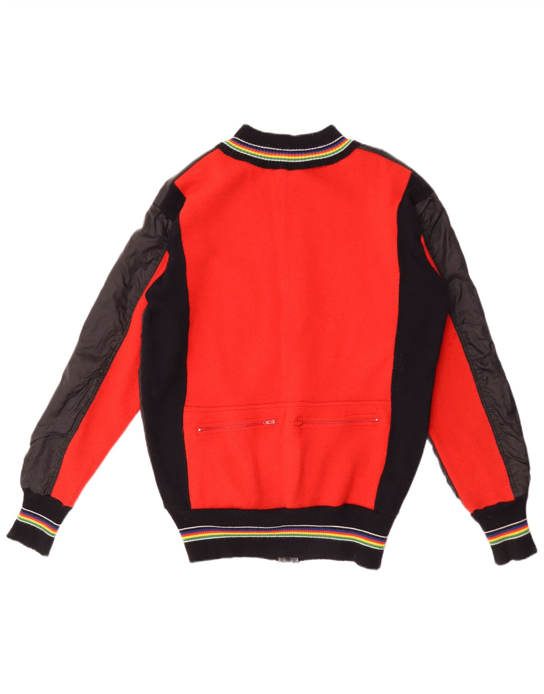 Vintage Damen Bomberjacke UK 14 Große schwarze Colourblock-Wolle