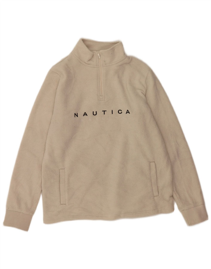 Nautica Herren-Fleecepullover mit grafischem Reißverschluss am Hals, mittleres cremefarbenes Polyester