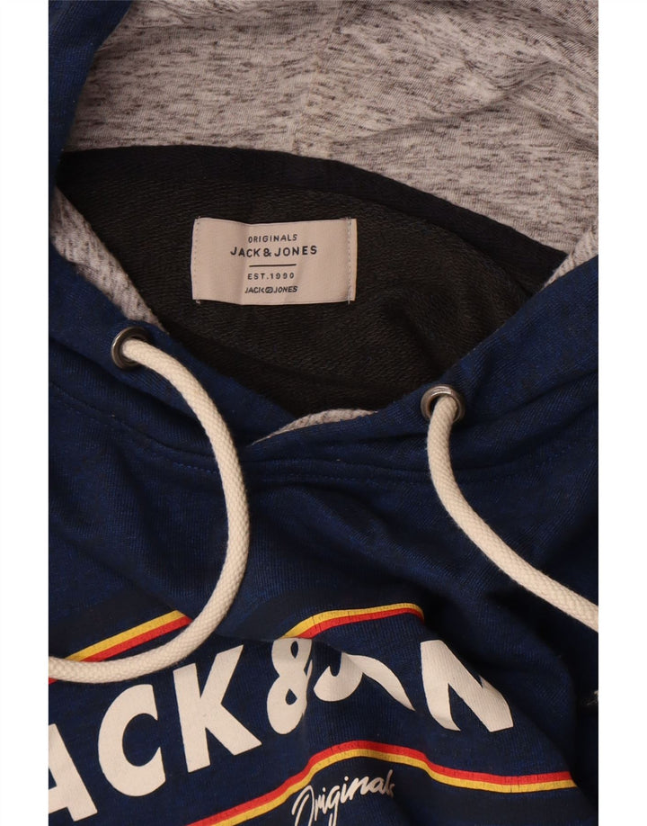 JACK & JONES Herren-Pullover mit grafischem Kapuzenpullover, Größe L, Blau