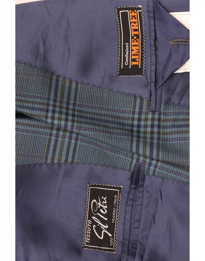 Vintage Herren 2-Knopf-Blazerjacke IT 50 Große blau karierte Wolle