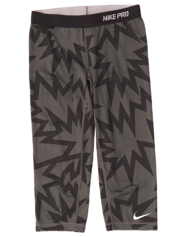 Nike Womens Dri Fit Capri Leggings UK 12 Mittelgraues geometrisches Polyester