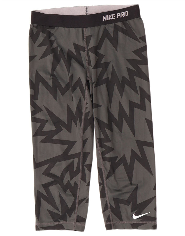 Nike Womens Dri Fit Capri Leggings UK 12 Mittelgraues geometrisches Polyester
