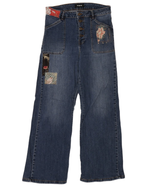 Desigual Damen-Jeans mit hoher Taille und weitem Bein, EU 30, XL, W30, L29, blaues Patchwork