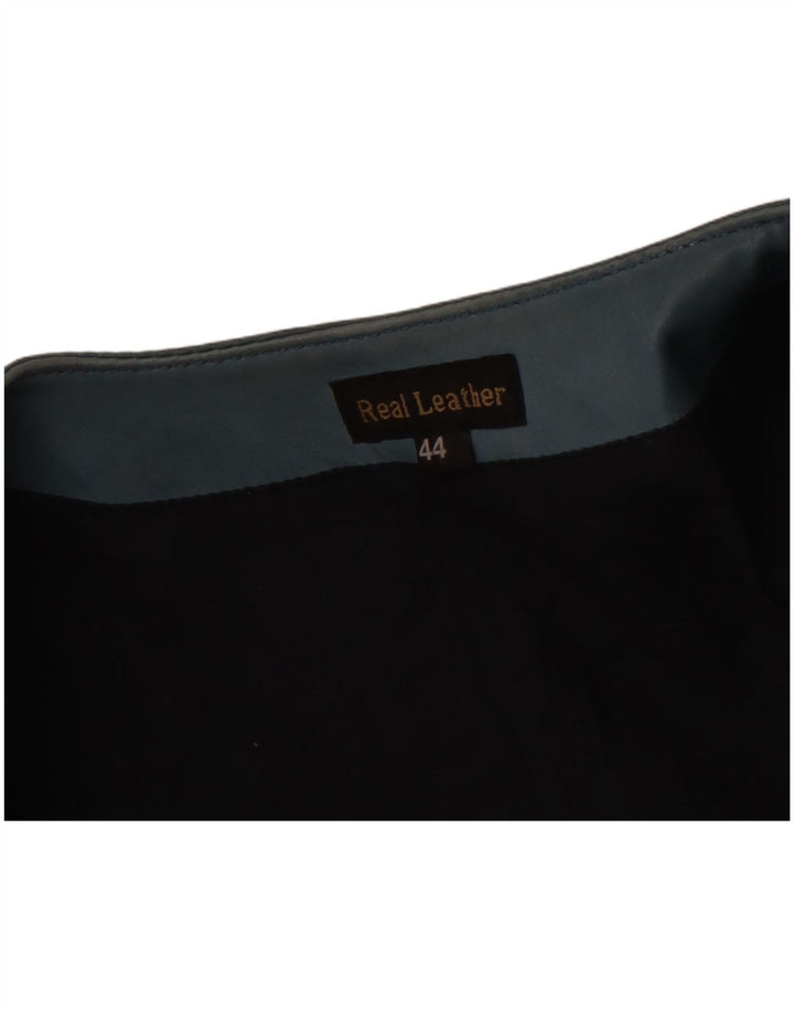 VINTAGE Damen Crop 3/4 Ärmel Lederjacke IT 44 Mittelblaues Leder