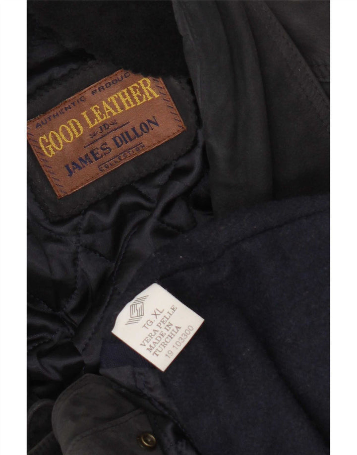 James Dillon Herren Wildleder Duffle Jacke UK 42 XL Marineblaues Leder