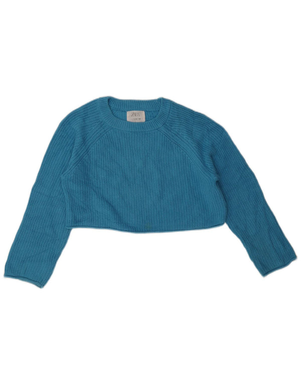 Zara Girls Crop Boat Neck Jumper Sweater 11-12 Years Blue Cotton