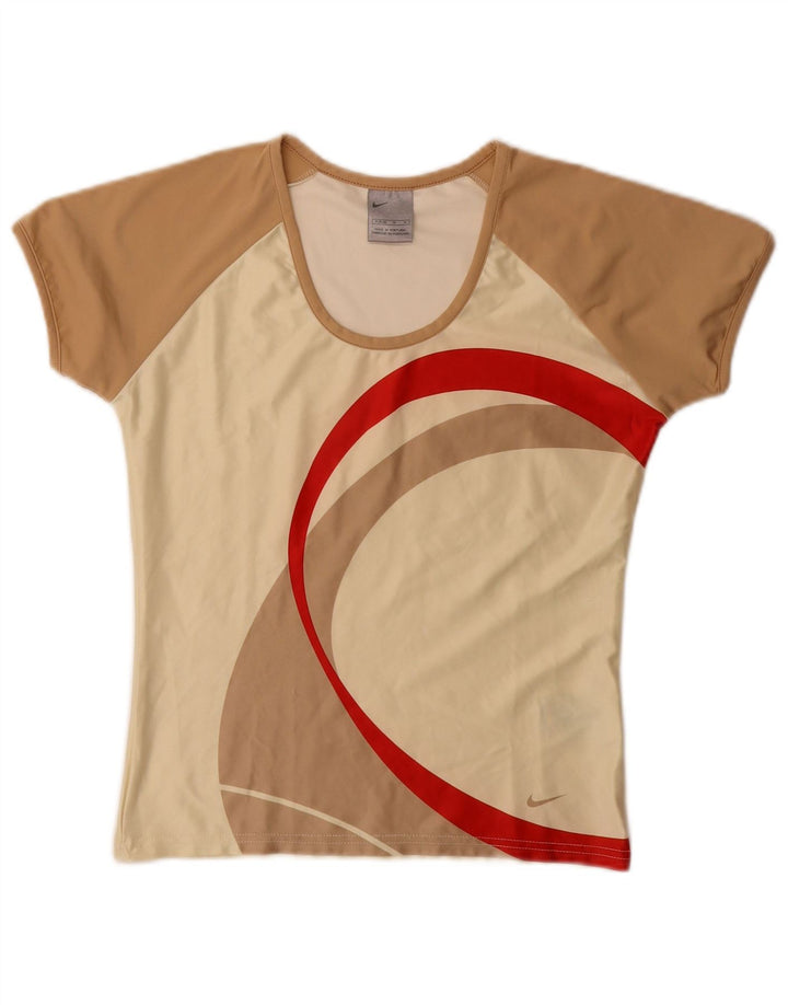 Nike Damen T-Shirt Top US 8/10 Medium Beige Colourblock Polyester