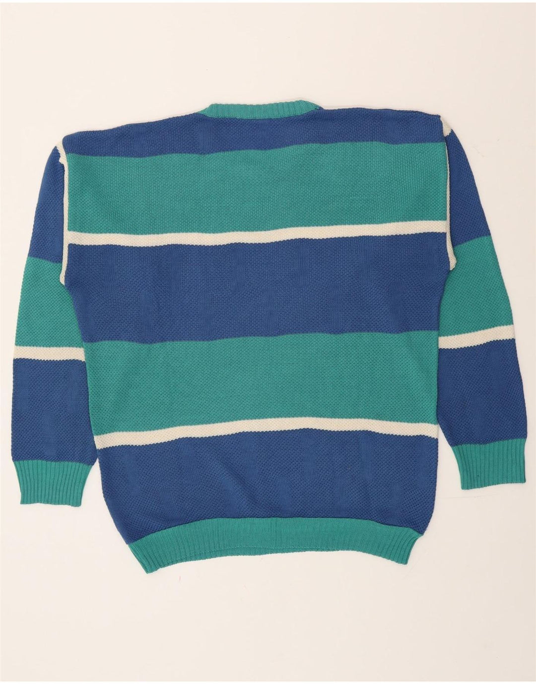 Vintage Herren Pullover mit Rundhalsausschnitt, groß, blau gestreift