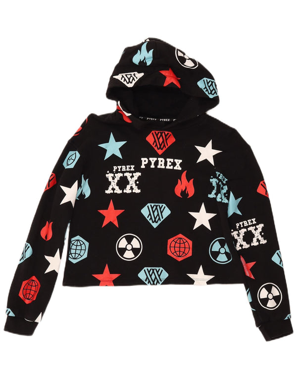 PYREX Crop Graphic Hoodie-Pullover für Mädchen, 11–12 Jahre, XL, Schwarz, geometrisch