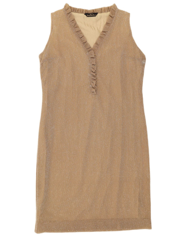 Vintage Damen Ärmelloses Etuikleid UK 14 Medium Gold Retro