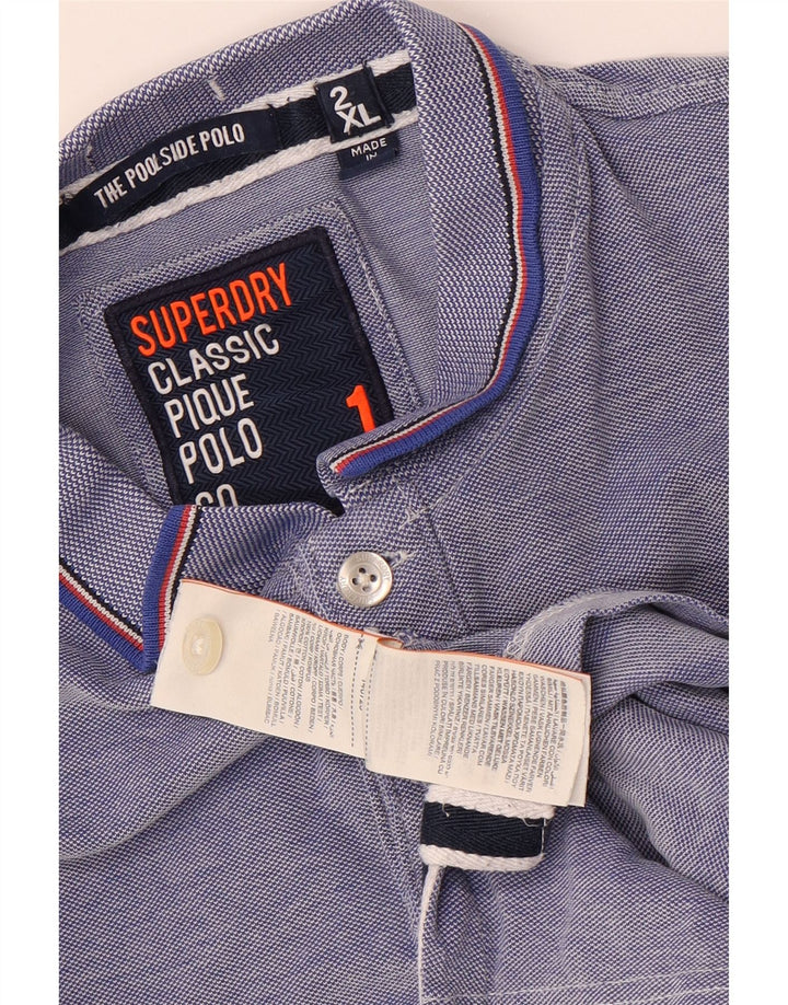 SUPERDRY Herren Poloshirt 2XL Blaue Baumwolle