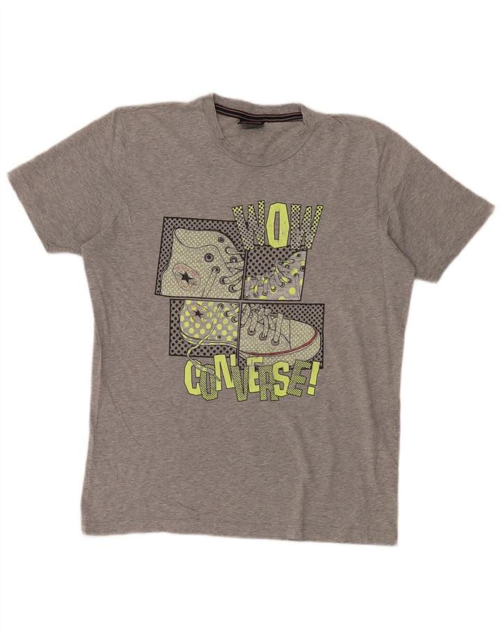 Converse Herren Grafik-T-Shirt-Oberteil XL aus grau gefleckter Baumwolle