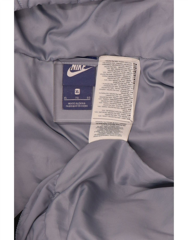 NIKE Womens Graphic Hooded Wattierte Jacke UK 18 XL Blau Polyester